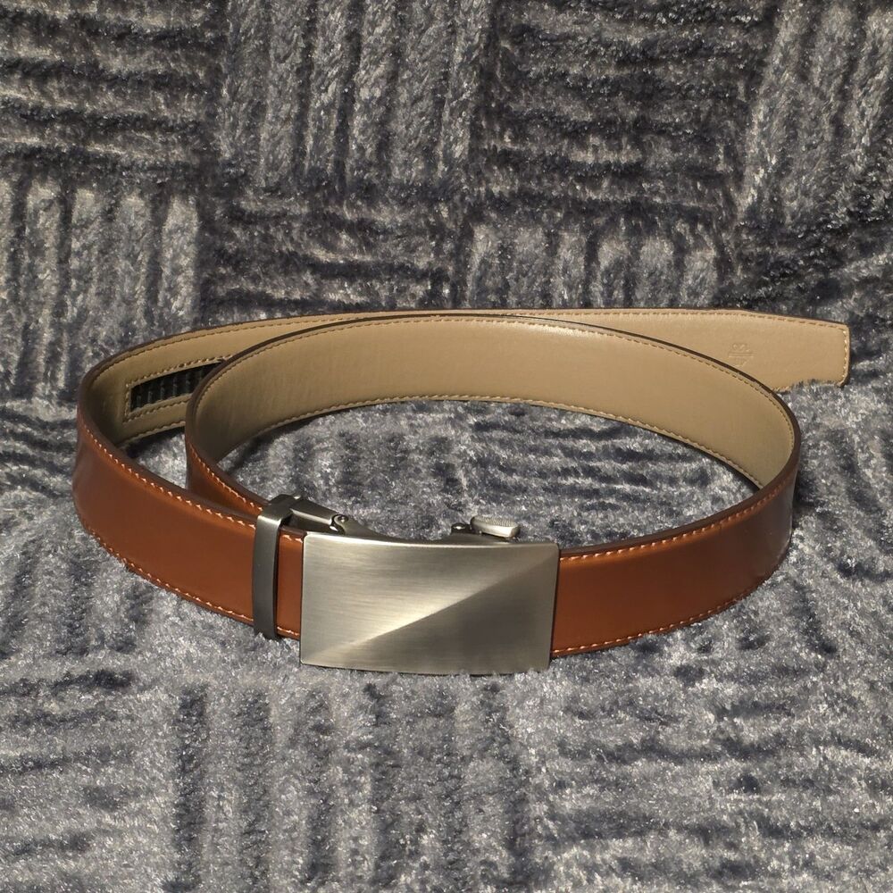 Opage Leather Adjustable Ratchet Belt with Automatic Buckle Brown Leather Sz 48